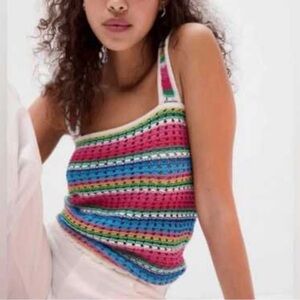 Gap Crochet Tank Top Square Neck Shoulder Straps Multicolor Stripe Size XS